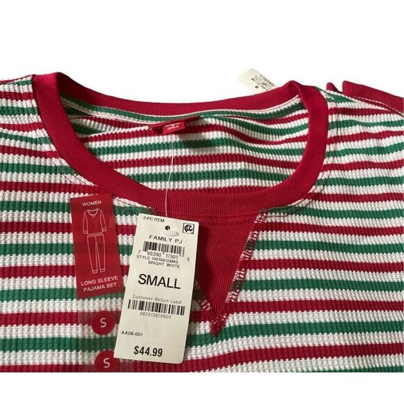 Family Pajamas Matching Women's Thermal Waffle Holiday Stripe Pajama Set small - Picture 6 of 7